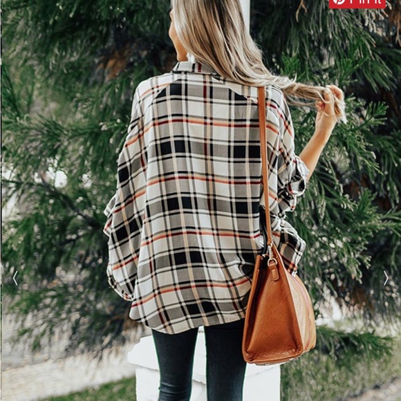 Shop Impressions Size Small Plaid Burberry-Style Ruffle Sleeve Kimono Tunic - Picture 3 of 5